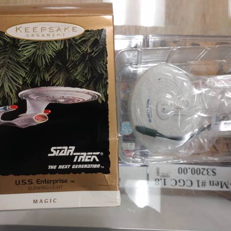 Hallmark Star Trek Christmas ornaments, including the Next Generation USS Enterprise!