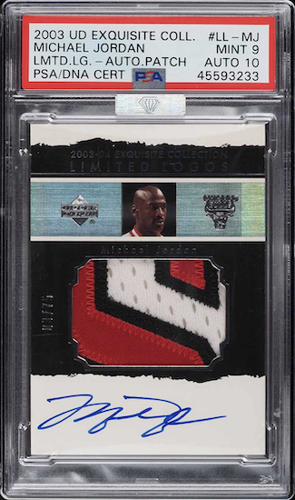 #4: 2003 Exquisite Collection Limited Logos Michael Jordan PATCH AUTO /75 PSA 9 MINT, sold for $780,000.00