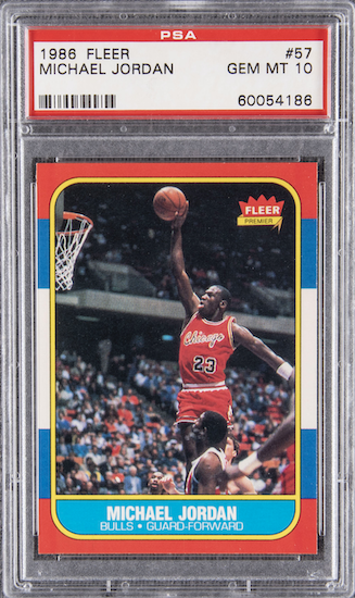 #5: 1986/87 Fleer #57 Michael Jordan Rookie Card – PSA GEM MT 10, sold for $720,000