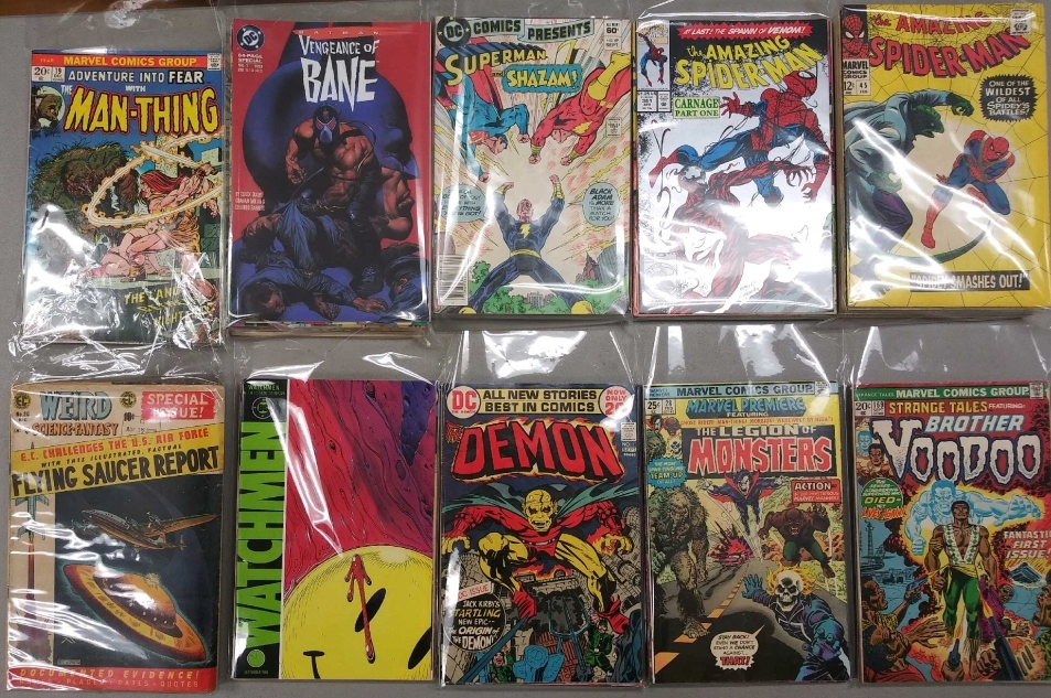 Comic book mystery bag S4 key issues: 1 in 10 chance of pulling one. Includes 1st Howard the Duck, 1st Bane, 1st Carnage, Watchmen 1, Demon 1 and 1st Brother Voodoo in Strange Tales #169